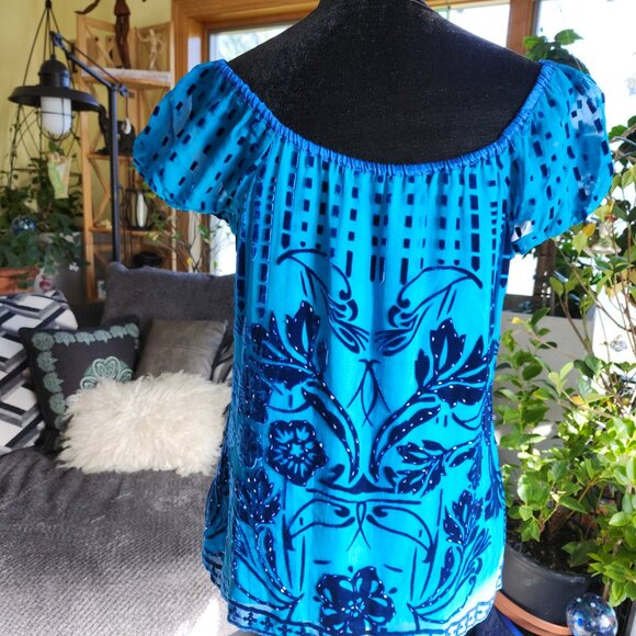 Hale Bob Deep Teal Velvet Burnout Beaded Tunic M - Picture 5 of 11